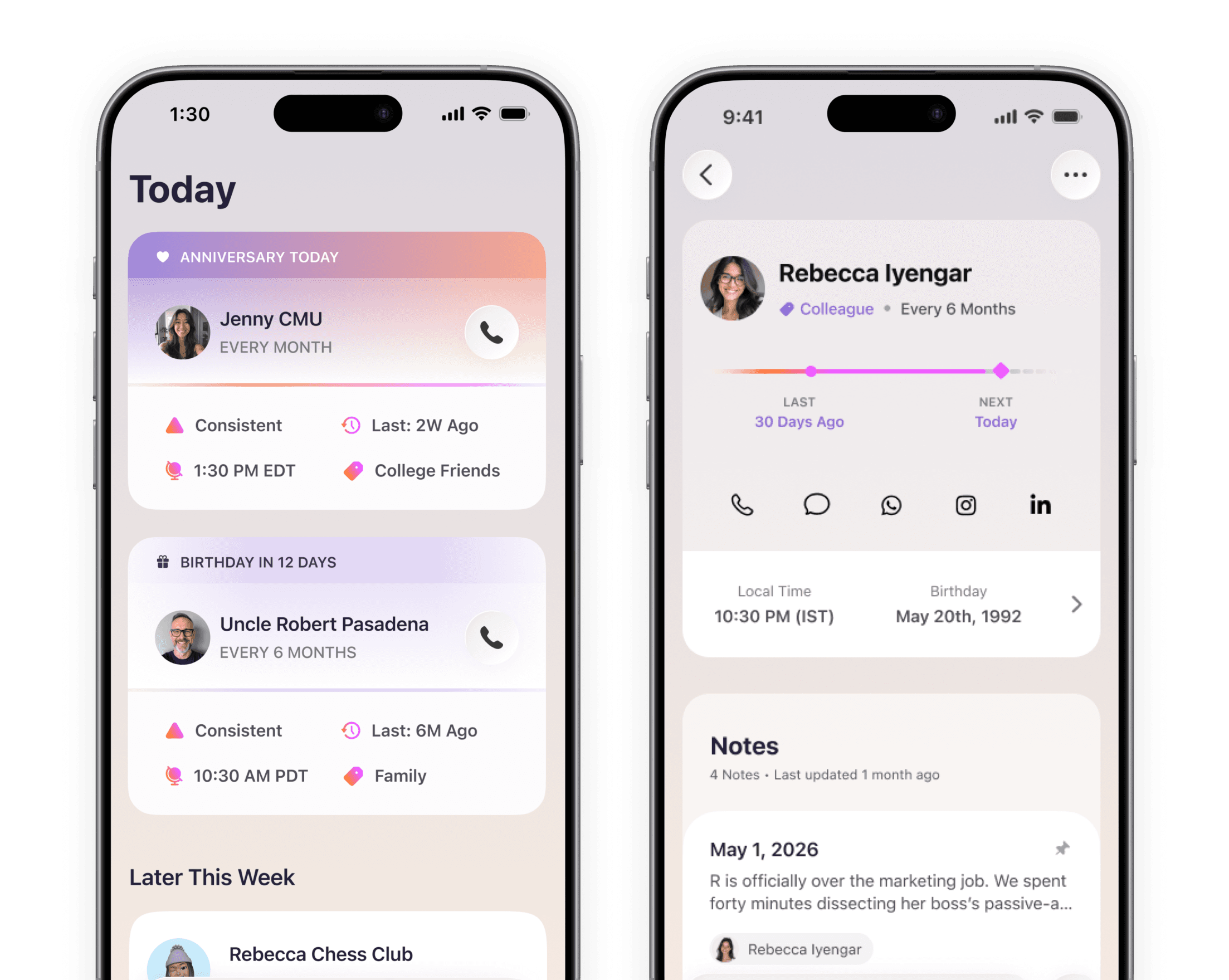 Alright — personal CRM app, catch-up reminders on iOS